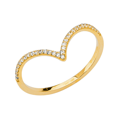 14K Yellow V-SHAPE LADIES CZ BAND