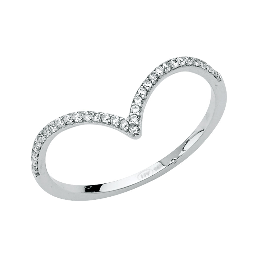 14K White V-SHAPE LADIES CZ BAND