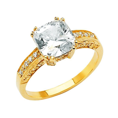 14K Yellow Gold Clear CZ Engagement Ring - silverdepot
