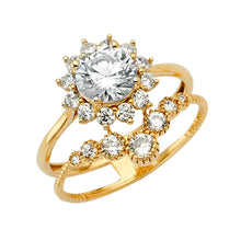 Load image into Gallery viewer, 14K Yellow 2Lines CZ Engagement Ring 3.1grams