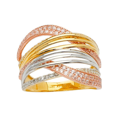 14K Tri Color Fancy CZ Engagement Ring - silverdepot