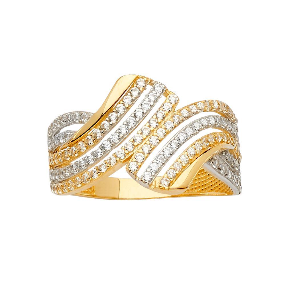 14K Tri Color Fancy CZ Engagement Ring