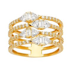 14K Tri Color Fancy CZ Engagement Ring