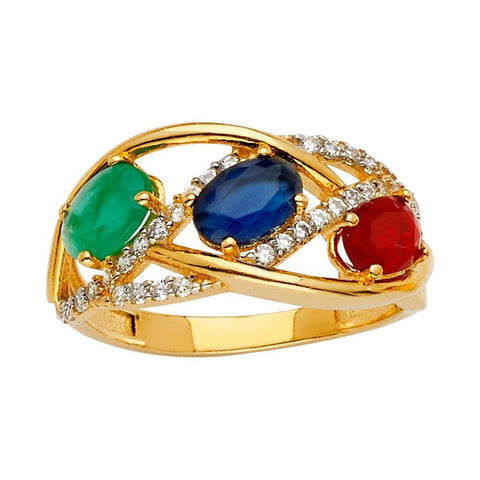 14K Tri Color Fancy CZ Engagement Ring