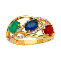 14K Tri Color Fancy CZ Engagement Ring