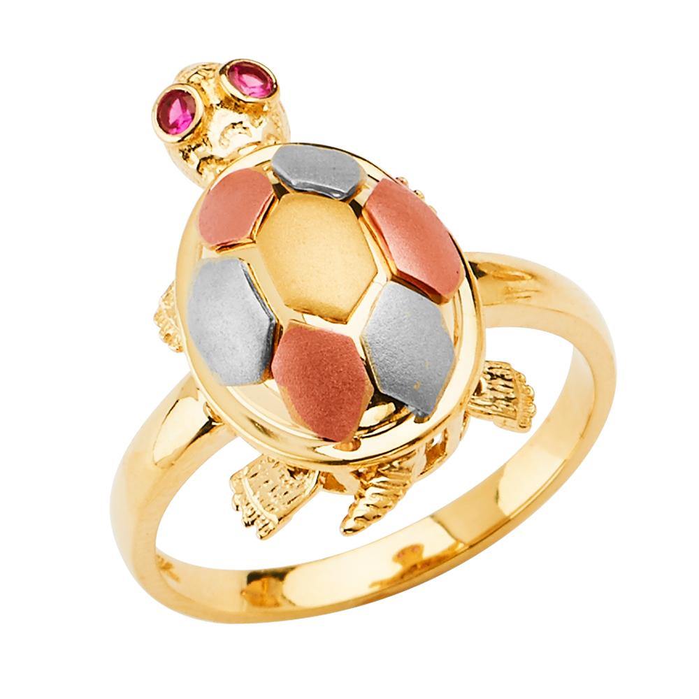 14K Tri Color Turtle Fancy Pink CZ Ring - silverdepot