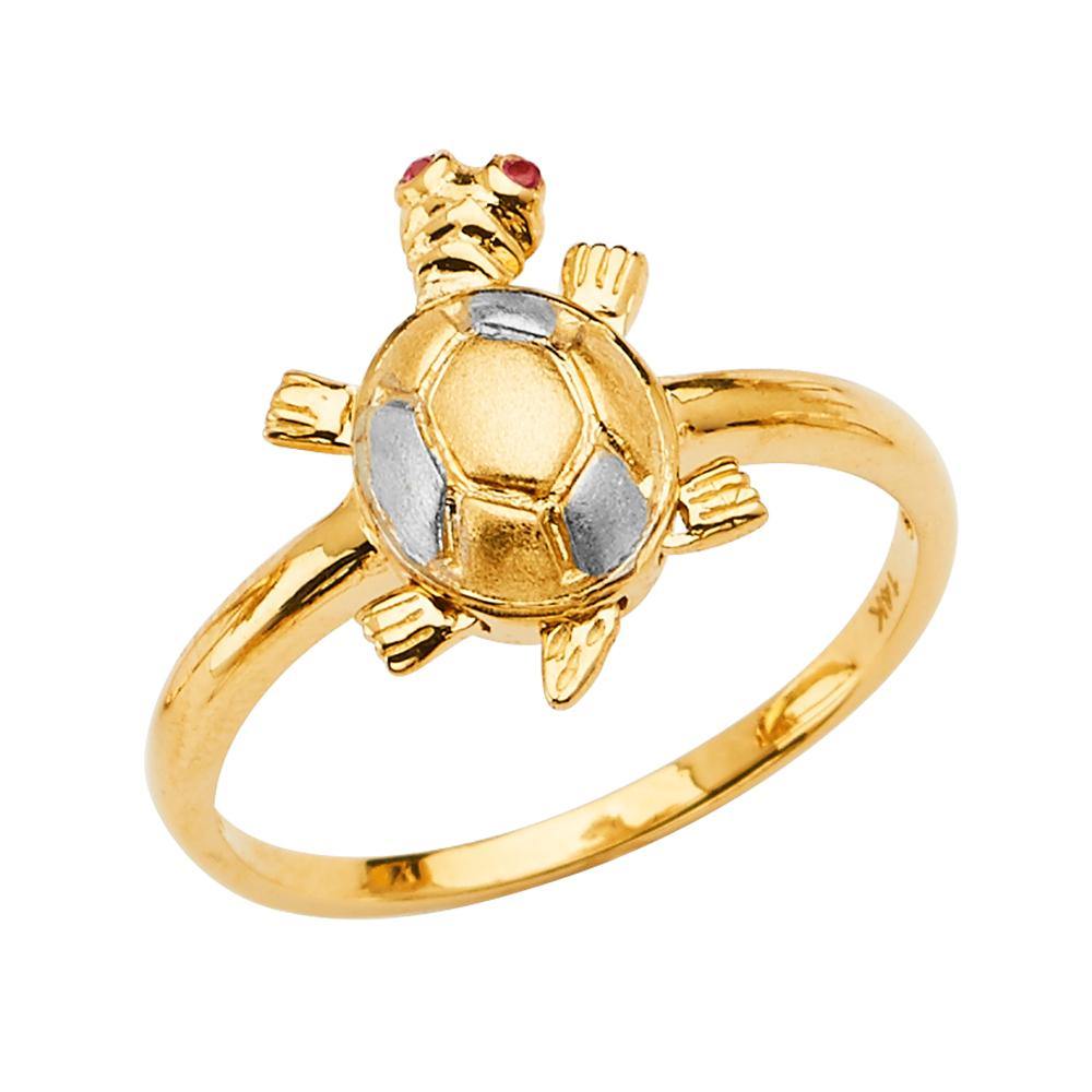 14K Two Tone Turtle Fancy Pink CZ Ring - silverdepot