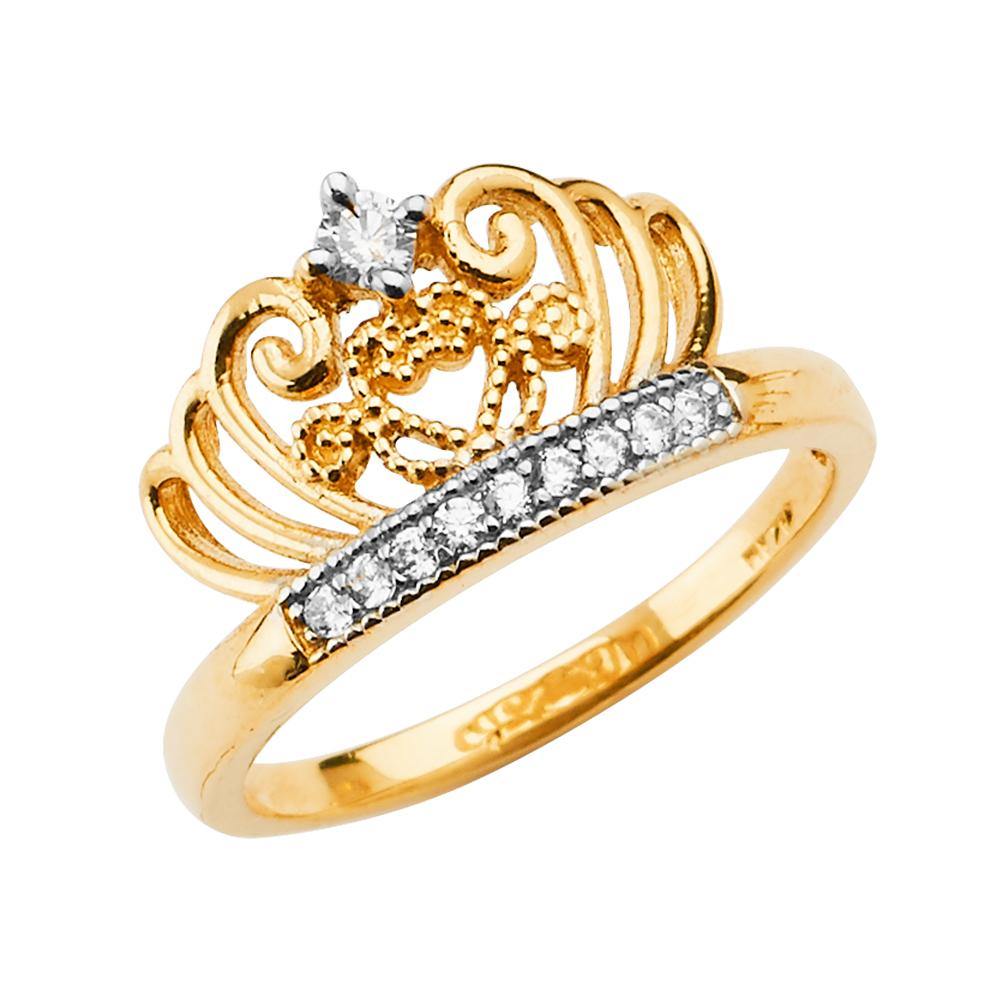 14K Yellow Gold Crown Clear CZ Ring - silverdepot