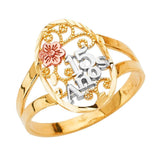 14K Tri Color 15 Years Oval Shape Clear CZ Ring