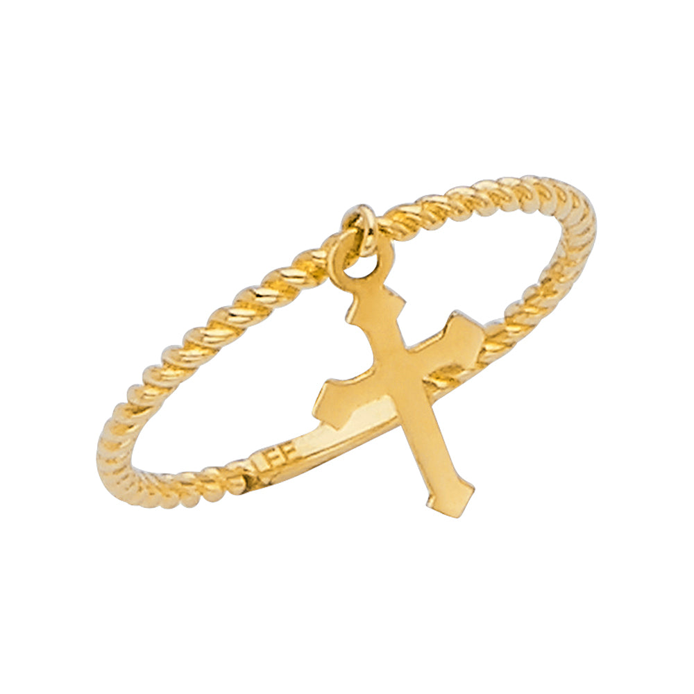 14K Yellow With Hanging Cross Ring 1grams