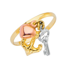 Load image into Gallery viewer, 14K Yellow Ring With Tricolor Hanging Charm