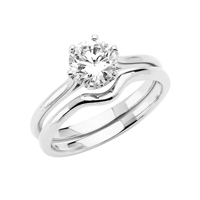 14K White Gold Round CZ Ladies Wedding Ring--Wedding Band And Engagement Ring are sold Separately
