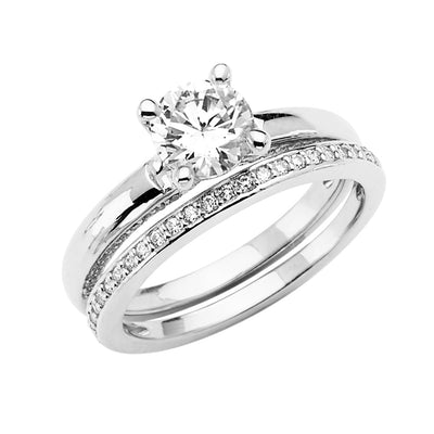 14K White Gold Round CZ Ladies Wedding Ring--Wedding Band And Engagement Ring are sold Separately