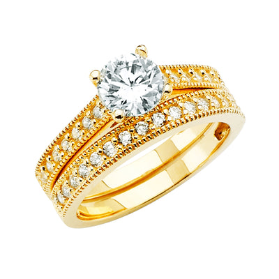 14K Yellow Gold Round CZ Ladies Wedding Ring--Wedding Band And Engagement Ring are sold Separately