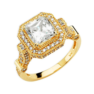 14K Yellow Gold CZ Round Engagement Ring - silverdepot