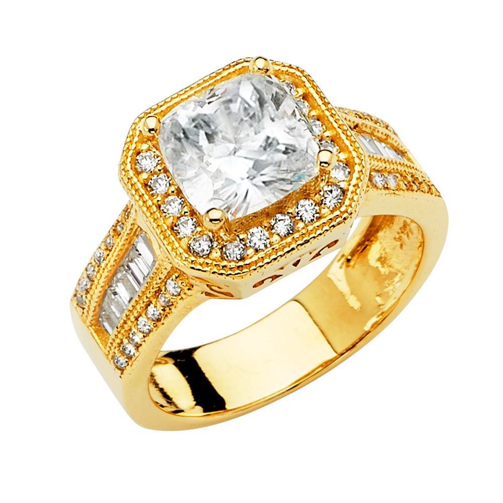 14K Yellow Gold CZ Round Engagement Ring