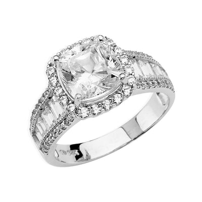 14K White Gold CZ Round Engagement Ring - silverdepot
