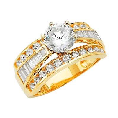 14K Yellow Gold CZ Round Engagement Ring - silverdepot