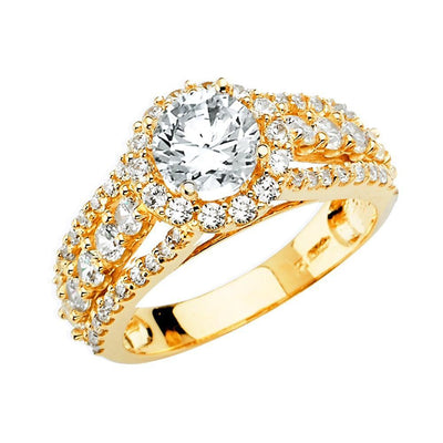 14K Yellow Gold CZ Round Engagement Ring - silverdepot