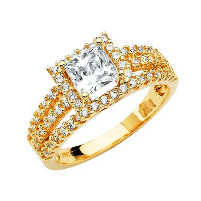 14K Yellow Gold CZ Round Engagement Ring - silverdepot