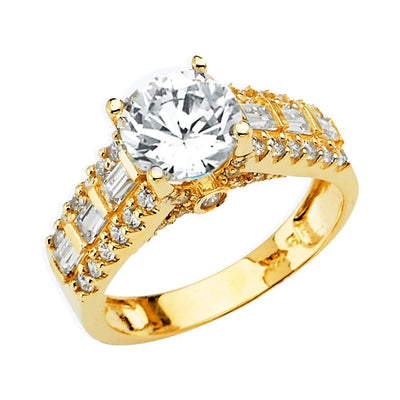 14K Yellow Gold CZ Round Engagement Ring - silverdepot