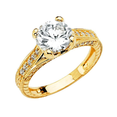 14K Yellow Gold CZ Round Engagement Ring - silverdepot
