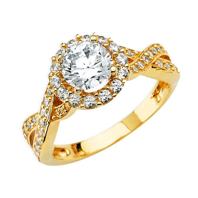 14K Yellow Gold CZ Round Engagement Ring - silverdepot