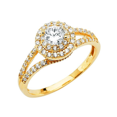 14K Yellow Gold CZ Round Engagement Ring - silverdepot