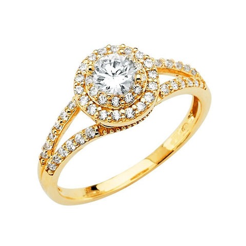 14K Yellow Gold CZ Round Engagement Ring