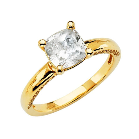 14K Yellow Gold CZ Round Engagement Ring