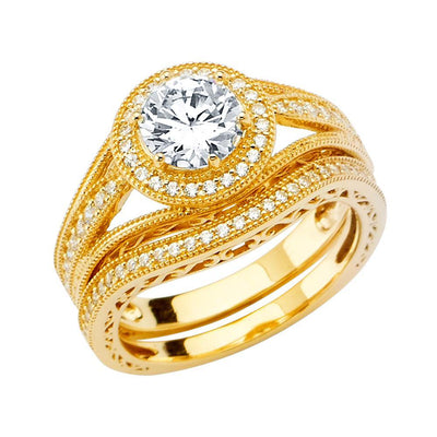 14K Yellow Gold Polished Clear CZ Engagement Ring - silverdepot