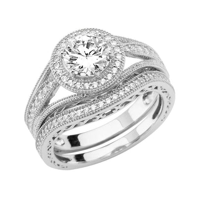 14K White Gold Polished Clear CZ Engagement Ring - silverdepot
