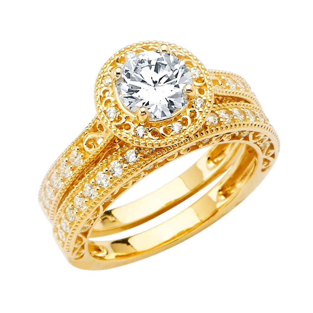 14K Yellow Gold Polished Clear CZ Engagement Ring--Wedding Band And Engagement Ring are sold Separately