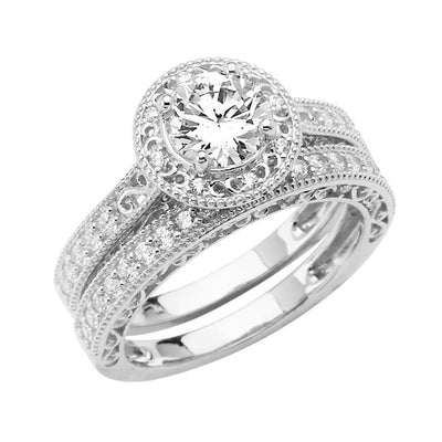 14K White Gold Polished Clear CZ Engagement Ring - silverdepot