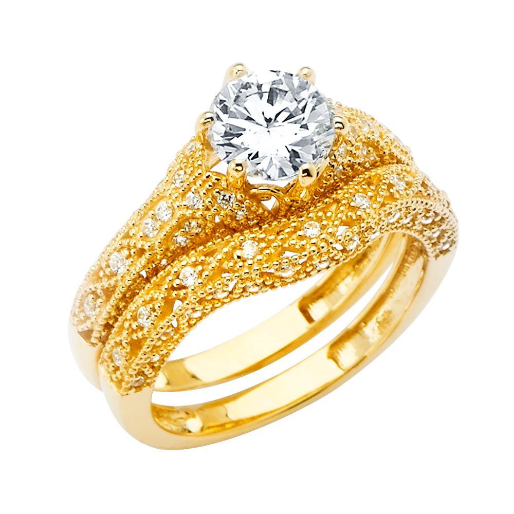 14K Yellow Gold Polished Clear CZ Engagement Ring--Wedding Band And Engagement Ring are sold Separately