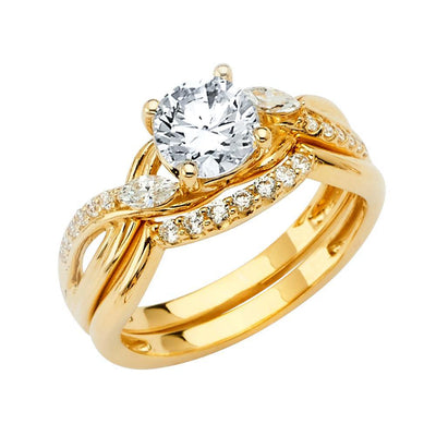 14K Yellow Gold Polished Clear CZ Engagement Ring - silverdepot