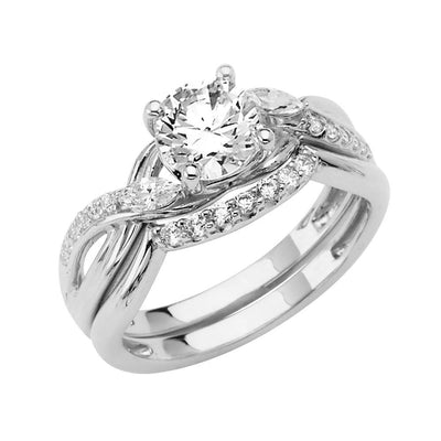 14K White Gold Polished Clear CZ Engagement Ring - silverdepot