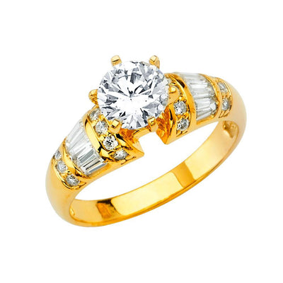 14K Yellow Gold Polished Clear CZ Engagement Ring - silverdepot
