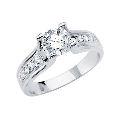 14K White Gold Polished Clear CZ Engagement Ring - silverdepot