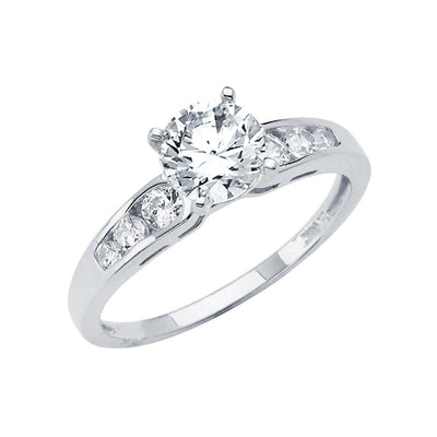 14K White Gold Polished Clear CZ Engagement Ring - silverdepot