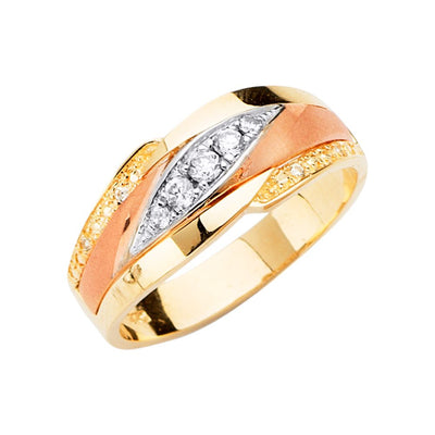14K Tricolor Men's CZ Wedding Band