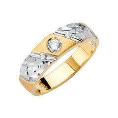 14K Two Tone CZ Wedding Trio Mens Band Sets