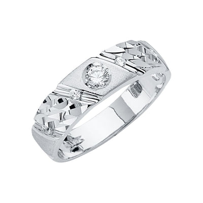 14K White Men's CZ Wedding Band