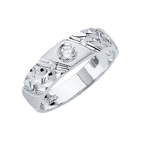 14K White Men's CZ Wedding Band