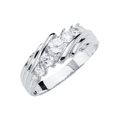 14K White Gold CZ Wedding Trio Mens Band Sets