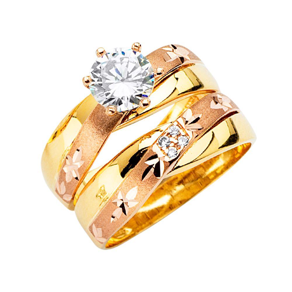 14K Tricolor CZ Engagement Ring Only