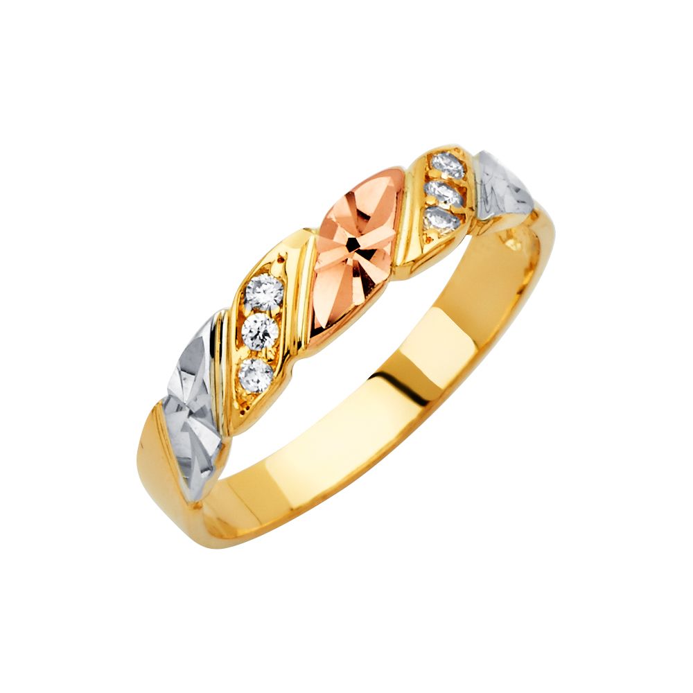 14K Tricolor Men's CZ Wedding Band