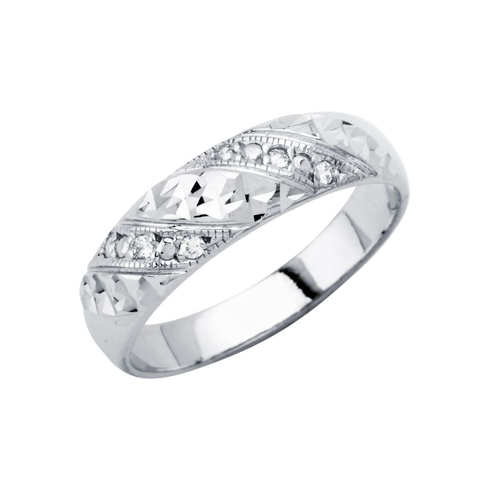 14K White Men's CZ Wedding Band