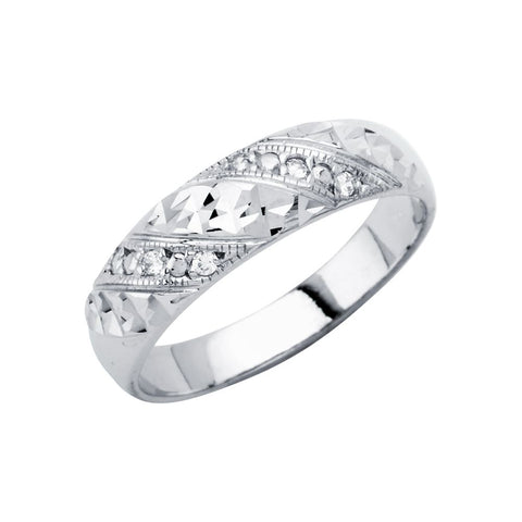 14K White Men's CZ Wedding Band