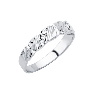14K White Men's CZ Wedding Band